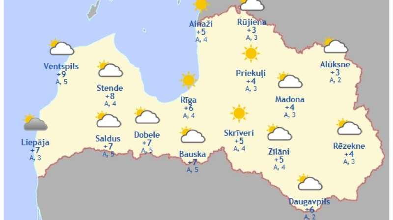 Laika karte šodienas pēcpusdienai