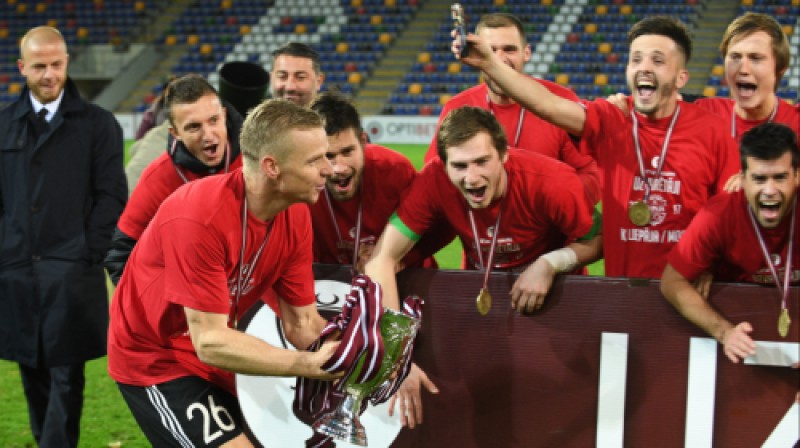 "Liepāja"/"Mogo" trešdien ar 2:0 pārspēja "Riga" un pirmoreiz vēsturē ieguva Latvijas kausu
Foto: Romāns Kokšarovs/f64