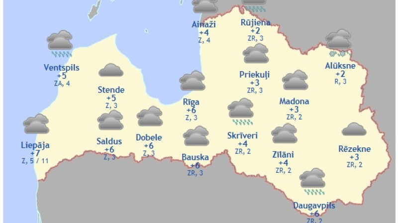 Laika karte šodienas pēcpusdienai