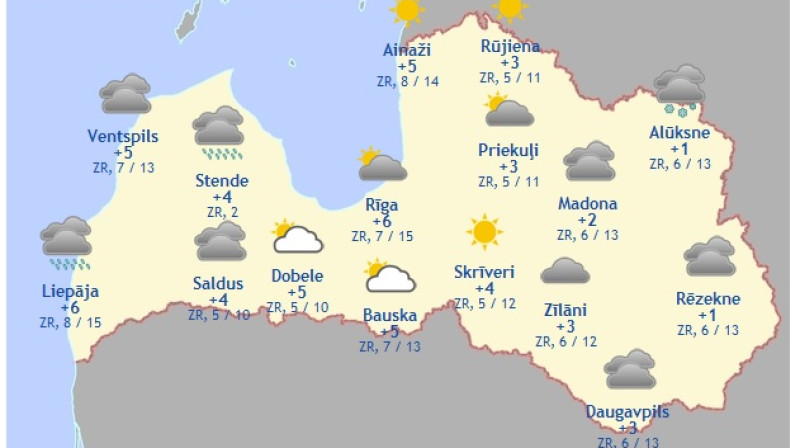 Laika karte šodienas pēcpusdienai