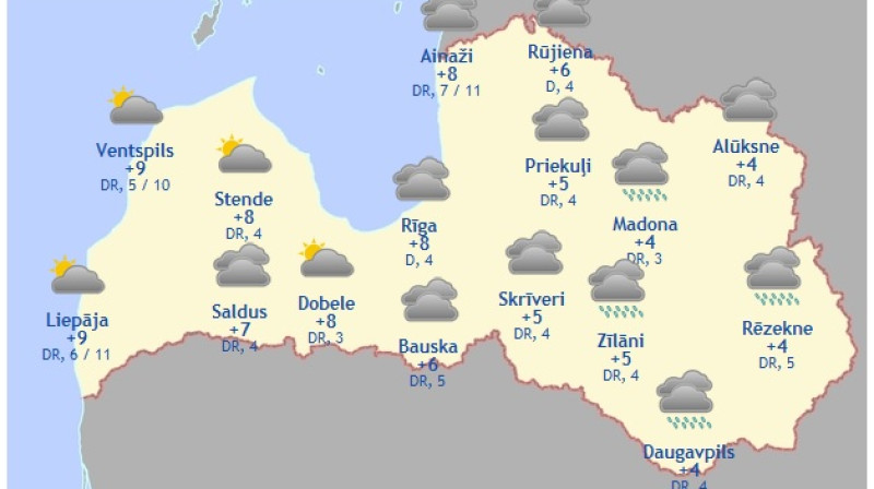 Laika karte šodienas pēcpusdienai