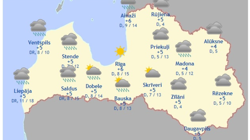 Laika karte šodienas pēcpusdienai