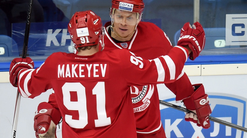 Četru vārtu autors, Podoļskas "Vityaz" uzbrucējs Aleksejs Makejevs
Foto: www.khl.ru