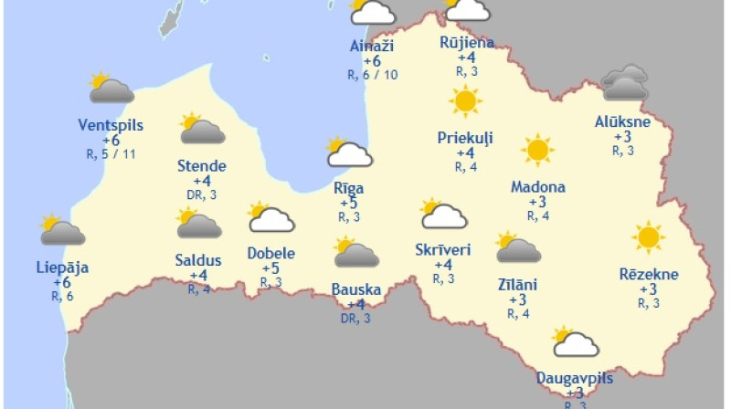 Laika karte šodienas pēcpusdienai
