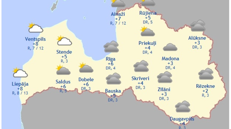 Laika karte šodienas pēcpusdienai