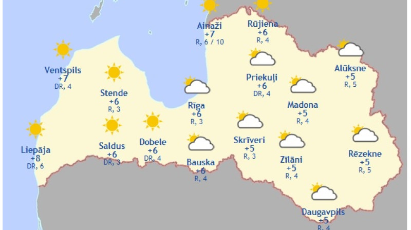 Laika karte šodienas pēcpusdienai