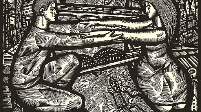 Gunārs Krollis. Tilti. No cikla “Mana Rīga”. 1967. Papīrs, linogriezums.
LNMM kolekcija. Skenējums
