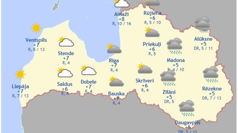 Laika karte šodienas pēcpusdienai
