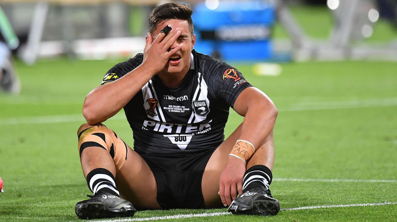 Jaunzēlandes spēlētājs Džozefs Tapine pēc mača.
Foto: AFP/Scanpix