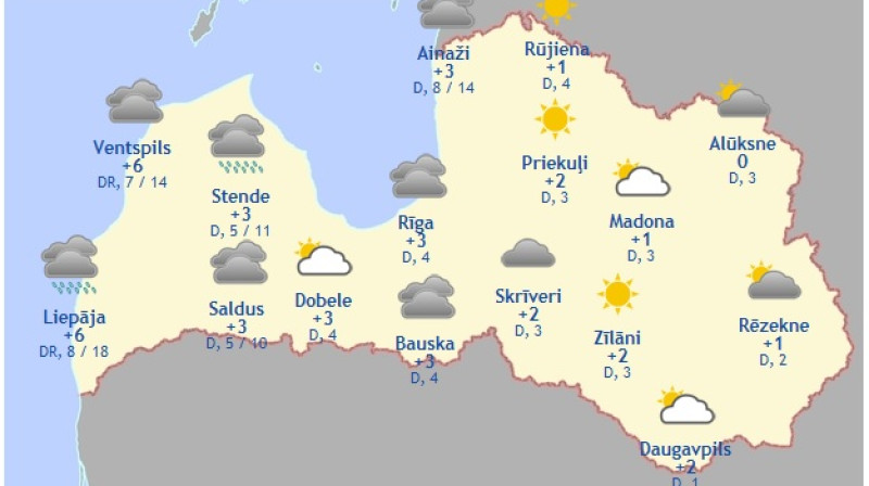 Laika karte šodiena pēcpusdienai