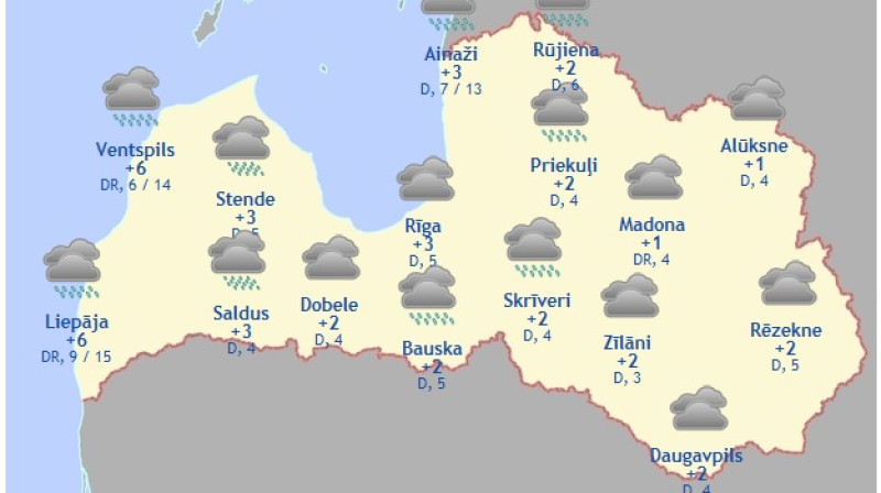 Laika karte šodienas pēcpusdienai