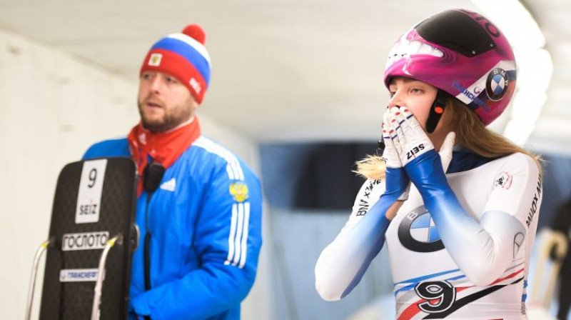 Jeļena Ņikitina un viņas treneris
Foto: Sputnik/Scanpix