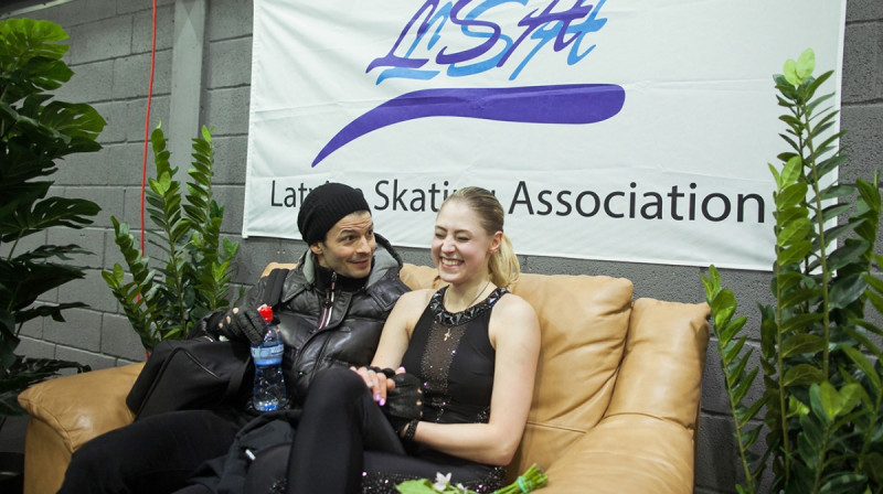 Treneris Stefans Lambjēls un Diāna Ņikitina
Foto: Santis Zībergs, jelgavasvestnesis.lv