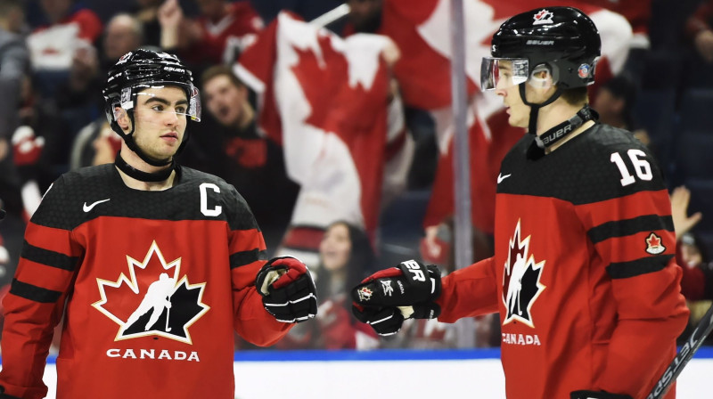 Dilons Dubē un Teilors Radišs. Iepriekšējos astoņos PČ Kanāda ieguvusi tikai vienu zeltu
Foto: AP/Scanpix