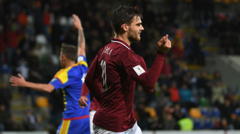 Valērijs Šabala divās spēlēs pret Andoru iesita trīs vārtus. Iespējams, būs jātiekas vēlreiz
Foto: Romāns Kokšarovs, f64