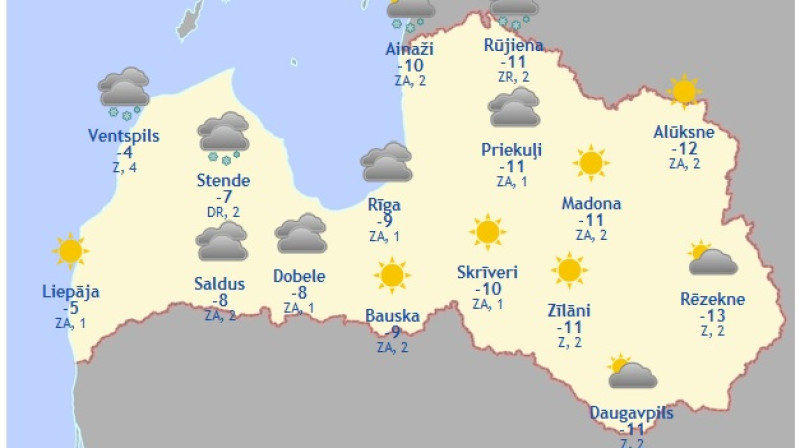 Laika karte šodienas pēcpusdienai