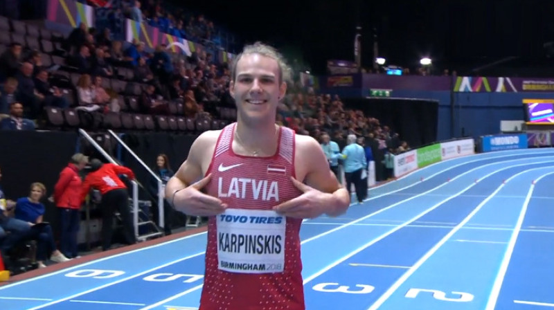 Austris Karpinskis uz starta Birmingemā
Foto: IAAF