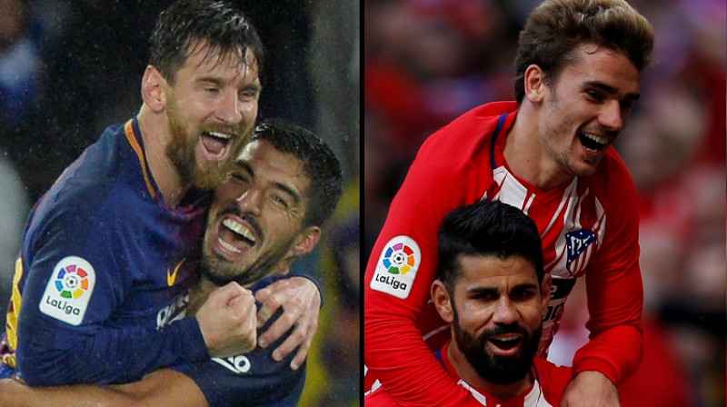 Lionels Mesi ar Luisu Svarssu un Antuāns Grīzmans ar Djēgu Kostu
Foto: Reuters/Scanpix