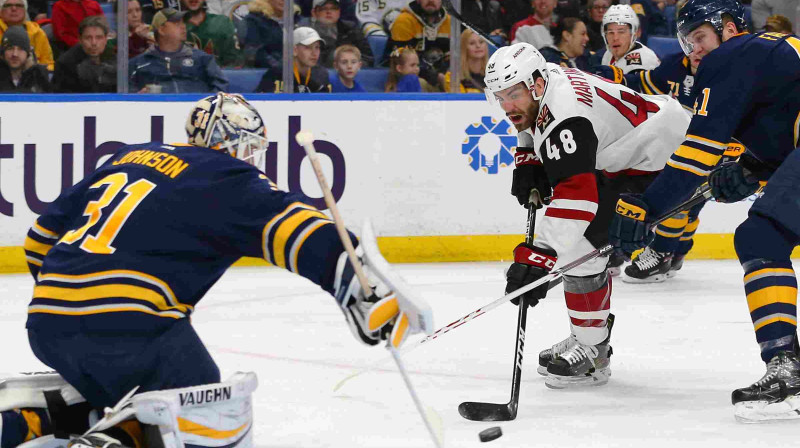 "Sabres" komanda aizsardzībā mačā pret "Coyotes"
Foto: USA Today Sports/Scanpix