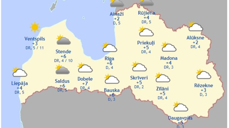 Laika karte šodienas pēcpusdienai