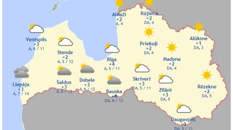 Laika karte šodienas pēcpusdienai