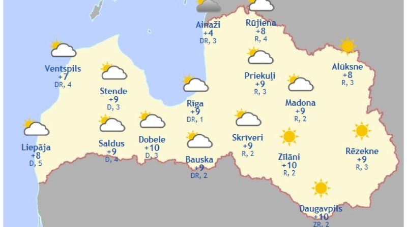 Laika karte šodienas pēcpusdienai