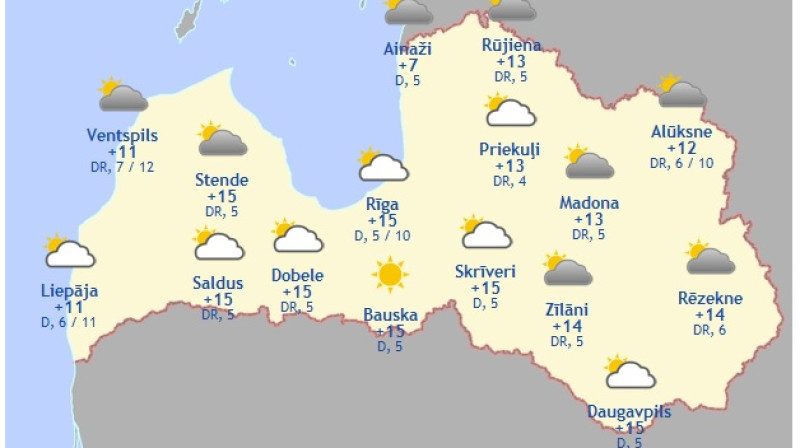 Laika karte šodienas pēcpusdienai