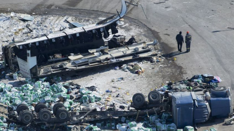 Humboldas "Broncos" komandas traģēdijas vieta
Foto: Canadian Press