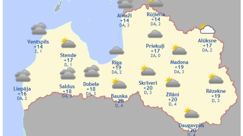 Laika karte šodienas pēcpusdienai