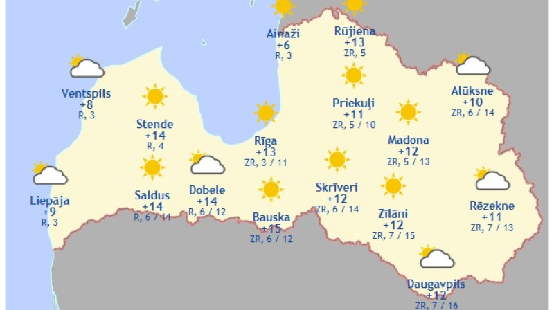 Laika karte šodienas pēcpusdienai
