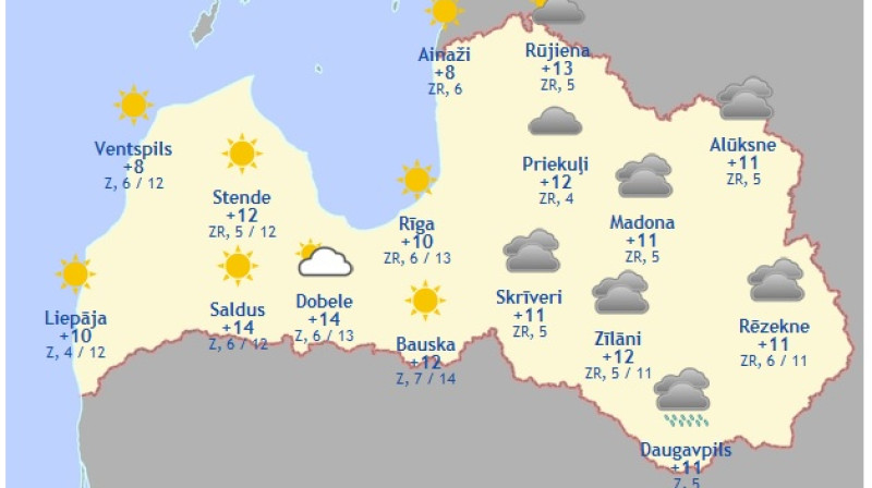 Laika karte šodienas pēcpusdienai