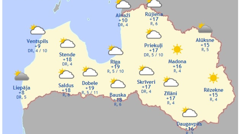 Laika karte šodienas pēcpusdienai