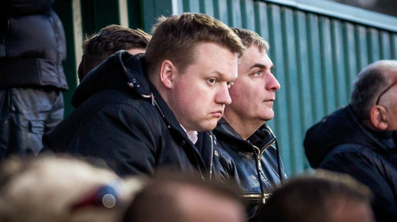 Krišjānis Kļaviņš kopā ar FK "Ventspils" prezidentu Adlanu Šišhanovu
Foto: Raitis Supe