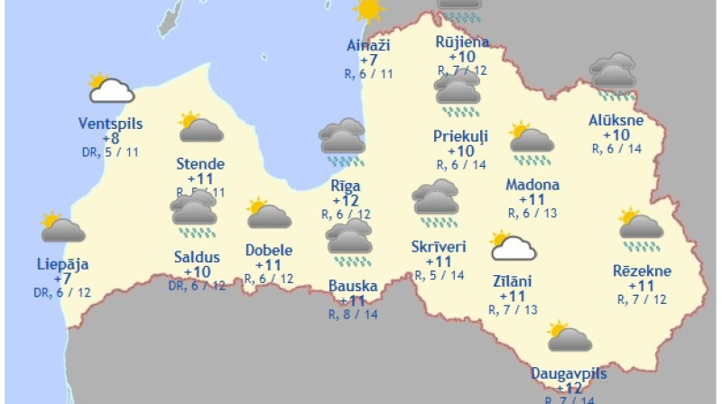 Laika karte šodienas pēcpusdienai