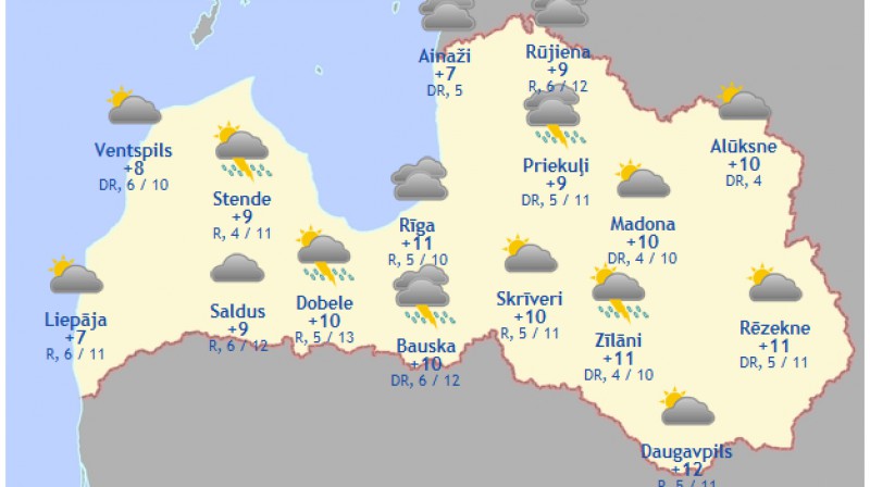 Laika karte šodienas pēcpusdienai