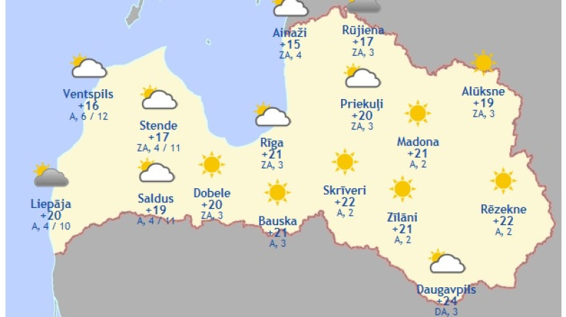 Laika karte šodienas pēcpusdienai