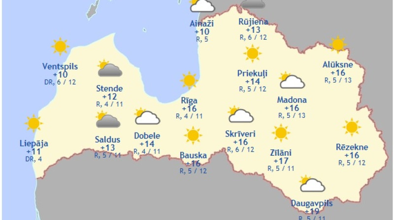 Laika karte šodienas pēcpusdienai