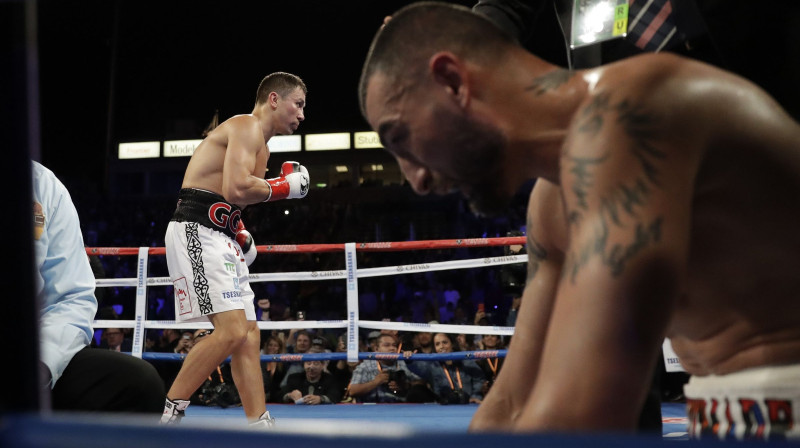 Genadijs Golovkins pēc uzvaras pār Vanesu Martirosjanu
Foto: AP/Scanpix