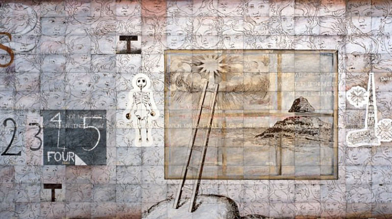 Imants Tillers. Monaro. 1998. Sintētiska polimērkrāsa, guašs uz 288 kartoniem. Nr. 52594–52881. 305 x 853 cm. Jaundienvidvelsas mākslas galerijas kolekcija, Sidneja. Publicitātes foto