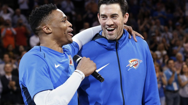 Niks Kolisons un Rasels Vestbruks 2018. gada 11. aprīlī
Foto: AP/Scanpix