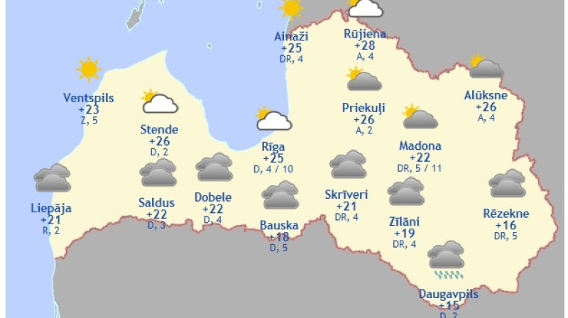 Laika karte šodienas pēcpusdienai