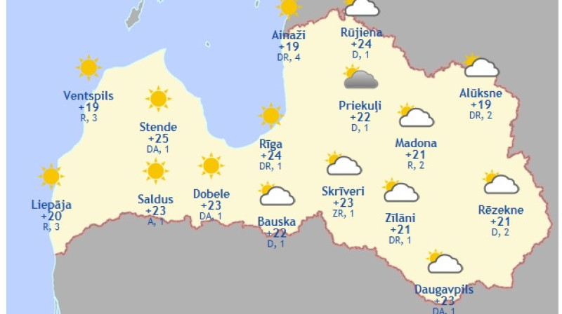 Laika karte šodienas pēcpusdienai