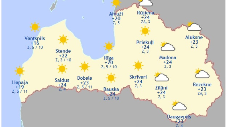Laika karte šodienas pēcpusdienai