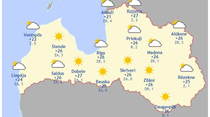 Laika karte šodienas pēcpusdienai