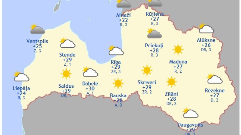 Laika karte šodienas pēcpusdienai