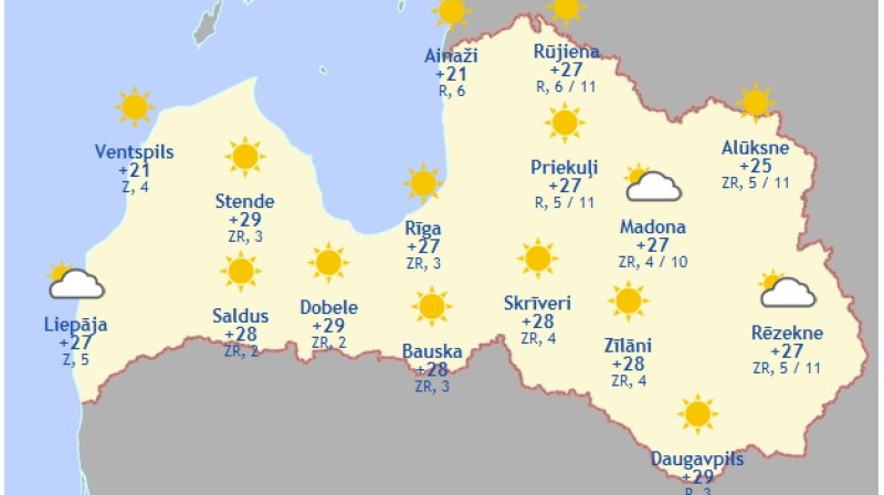 Laika karte šodienas pēcpusdienai