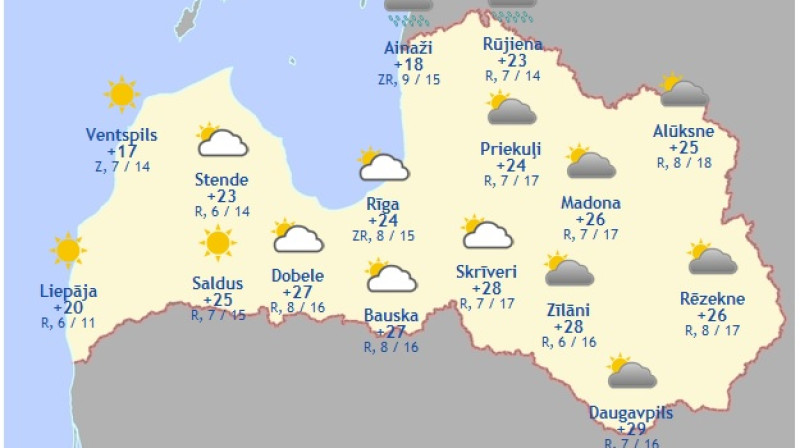 Laika karte šodienas pēcpusdienai
