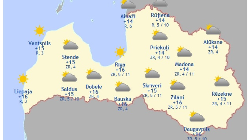 Laika karte šodienas pēcpusdienai
