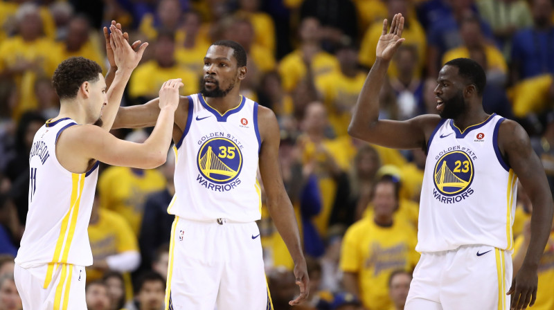 Klejs Tompsons, Kevins Durents un Dreimonds Grīns 
Foto: AFP / Scanpix