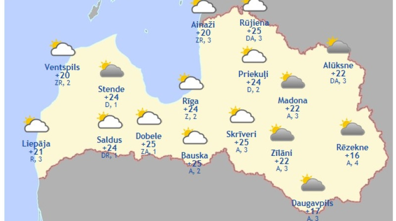 Laika karte šodienas pēcpusdienai